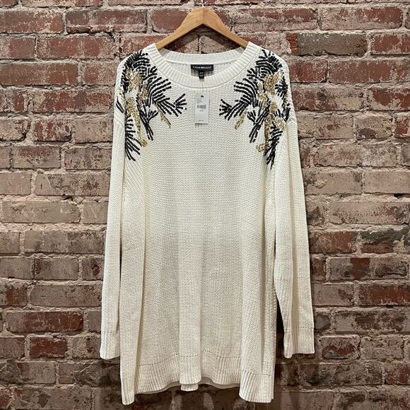 NEW Lane Bryant Ivory Sequin Embellished Crew Neck Sweater Size 26/28 - Picture 4 of 8